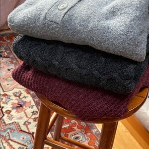 Elegant Women's Sweater Trio in Gray, Black, and Burgundy
